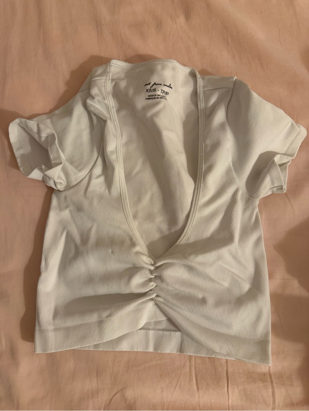 Urban Outfitters White Ribbed Deep V Twist-Front Crop Top